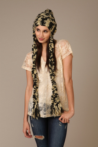 Marled Crochet Trapper With Pom Pom