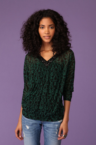 Printed Dolman Double V Top