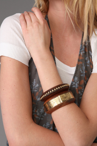Wood & Gold Bangle Set