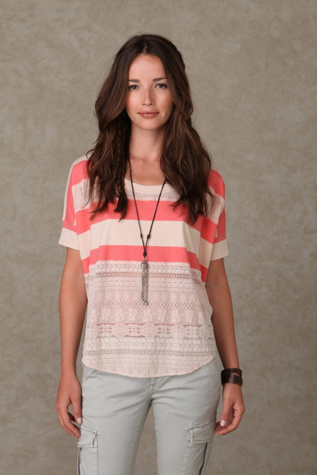 We the Free Lace & Stripe Short Sleeve Top
