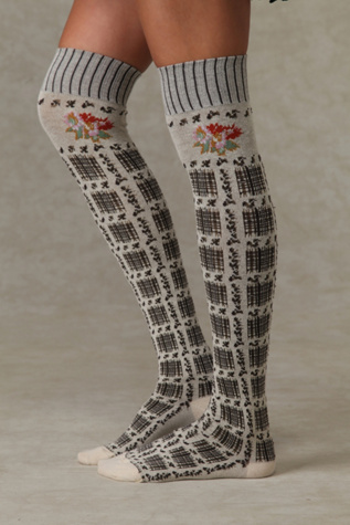 Plaid And Flower Tall Sock