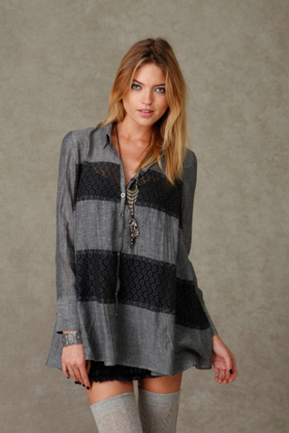 We the Free Long Sleeve Lace Inset Top