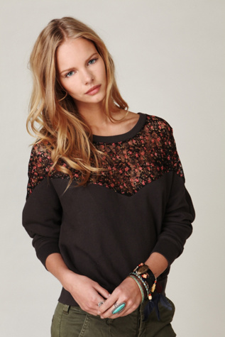 Lace Inset Pullover Sweatshirt