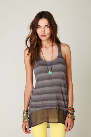 Striped Ribbed Chiffon High-Lo Tank