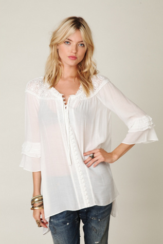 Sheer Shoulder Buttondown with Ruffle Sleeves