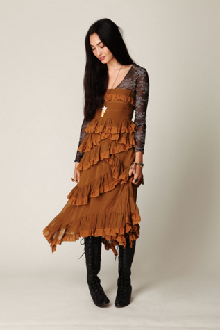 Babel Solid Silk Ruffle Dress