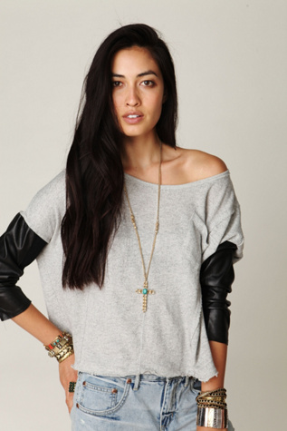 Vegan Leather Sleeve Pullover