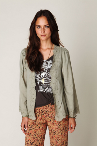 Long Sleeve Eyelet Trim Top