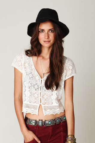 Scalloped Lace Button Down Crop Top