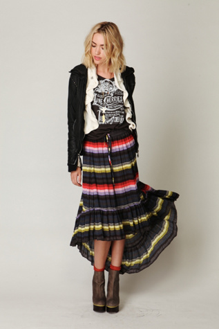 Crinkle Pleated Hi-Low Skirt