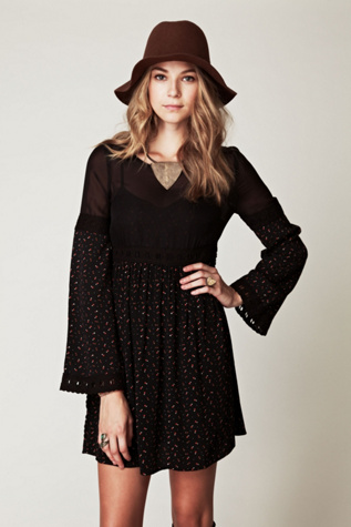 Retro Print Long Sleeve Dress