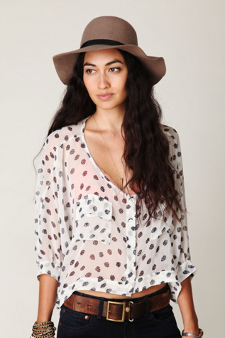2-Pocket Printed Sheer Crop Top