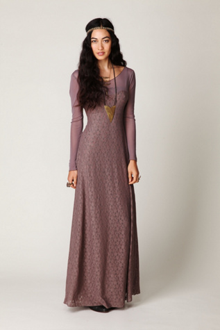 Lace and Mesh Long Sleeve Slip