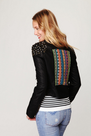 Embellished Vegan Leather Motorcycle Jacket