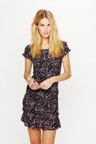 Smocked Short Sleeved Printed Dress