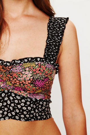 Mixed Print Ruffle Crop Top