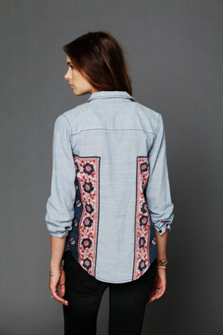 Chambray Bandana Inset Buttondown Top