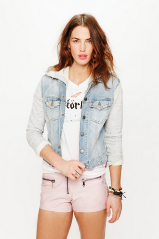 Knit Hooded Denim Jacket