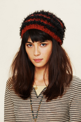 Feather Yarn Striped Beanie