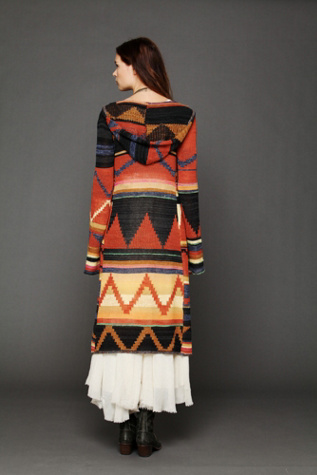 Long Pattern Hooded Cardigan