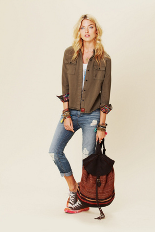 Olive Buttondown with Embroidery