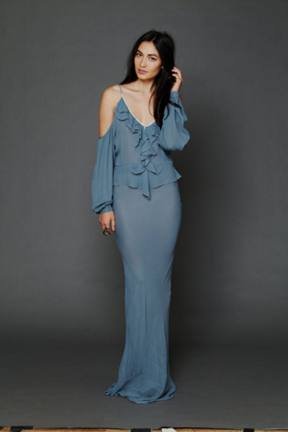 Flannel Temptress Cold Shoulder Maxi in Chiffon-Dresses