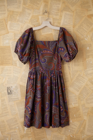 Free People Vintage Batik Printed Bubble Sleeve Dress in Vintage-Dresses