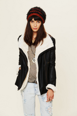 Vegan Leather Jacket with Fur Collar