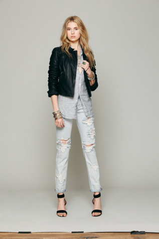 Quilted Sleeve Vegan Leather Jacket