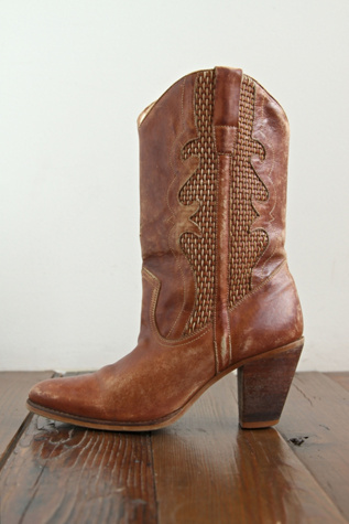 Free People Vintage Brown Woven Leather Boots in vintage-shoes