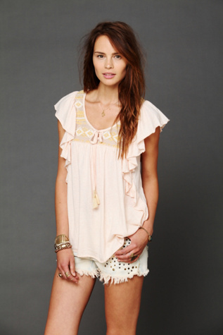 Embroidered Flutter Sleeve Top