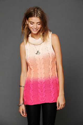 Short Sleeved Dip Dye Cable Cowl Neck Sweater