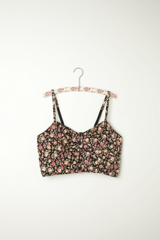Printed Button Front Corduroy Crop Bra