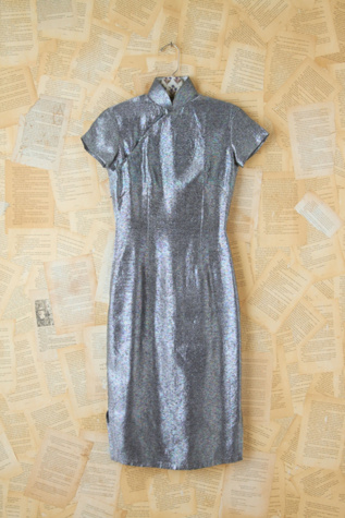 Free People Vintage Metallic Silver Silk Dress in Vintage-Dresses