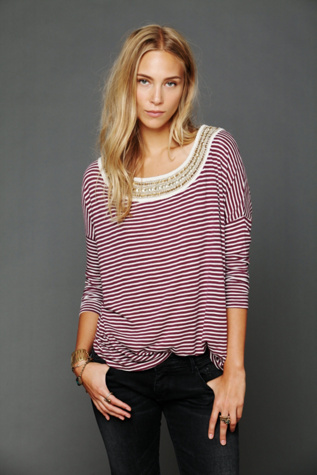 Stripe Boxy Embroidered Long Sleeve Tee