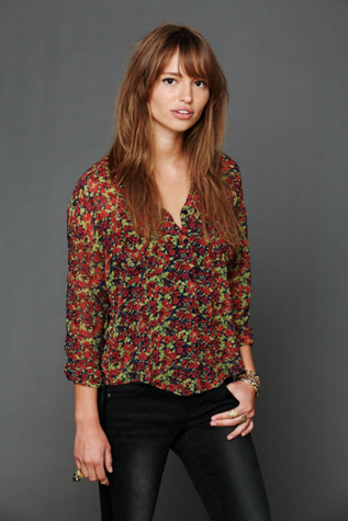 Sheer Floral Print Buttondown Top