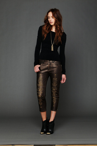 Embroidered Vegan Leather Pant