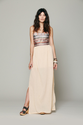 Embroidered Stripe Gauze Maxi