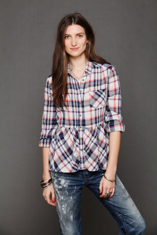Plaid Peplum Pleated Top
