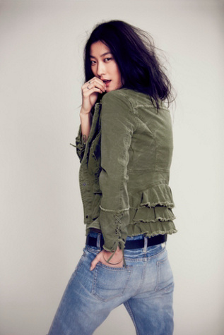 Ruffle Back Twill Jacket