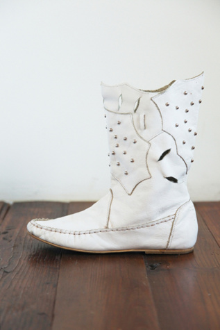 Free People Vintage White Leather Laser Cut Boots in vintage-shoes
