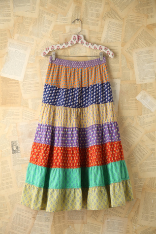 Free People Vintage Colorful Printed Tiered Skirt in vintage-skirts