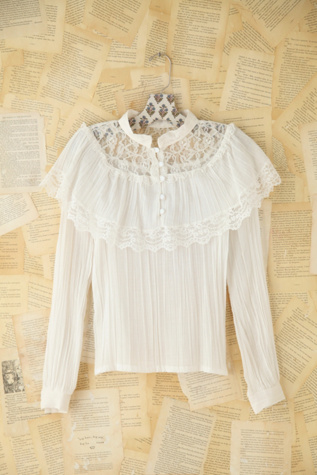 Free People Vintage Lace Ruffled Blouse in Vintage-Tops