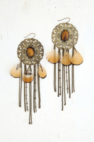 Free People Vintage Metal Fringe and Feather Earrings in Vintage-Jewelry