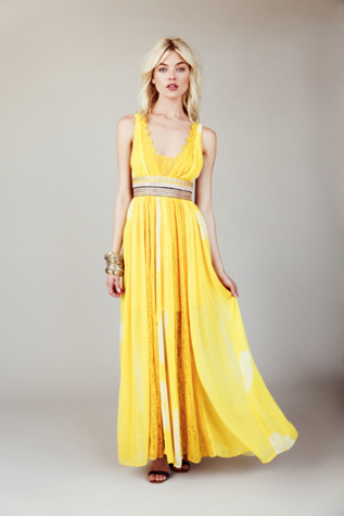 Free People FP New Romantics Yellow Tie Dye Maxi in Chiffon-Dresses