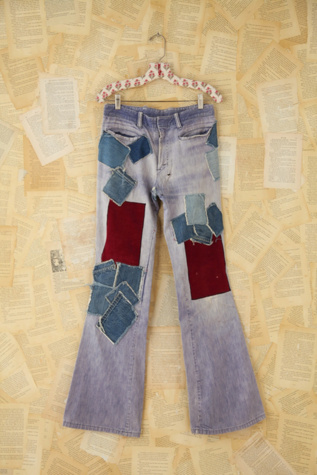 Vintage Patched Denim Flares in vintage-denim