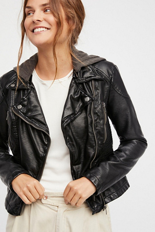 Vegan Leather Hooded Motorcycle Jacket